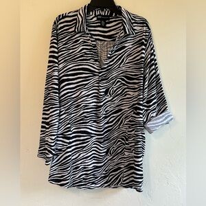 Jones New York Zebra Print Beachy Linen Oversized Cover Up Blouse Top Sz 2X